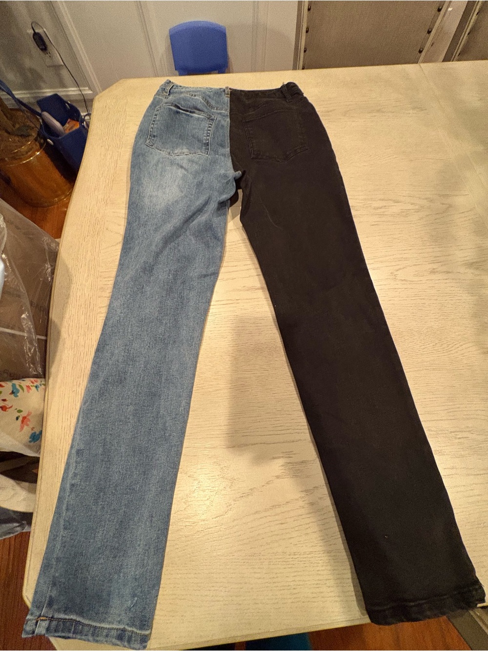 Fashion Nova Two-Tone Straight Leg Jeans - Blue & Black